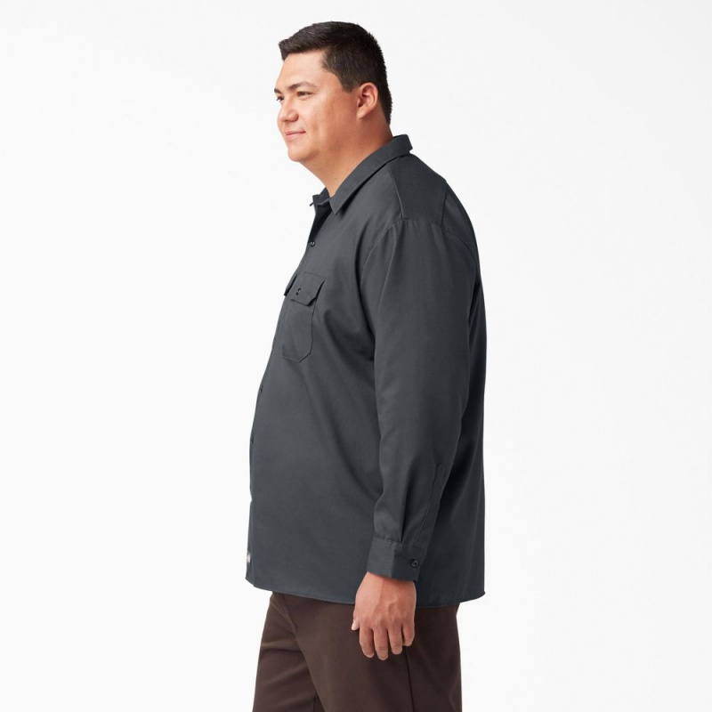 Grey Men's Dickies Long Sleeve Work Shirts | UCB610453