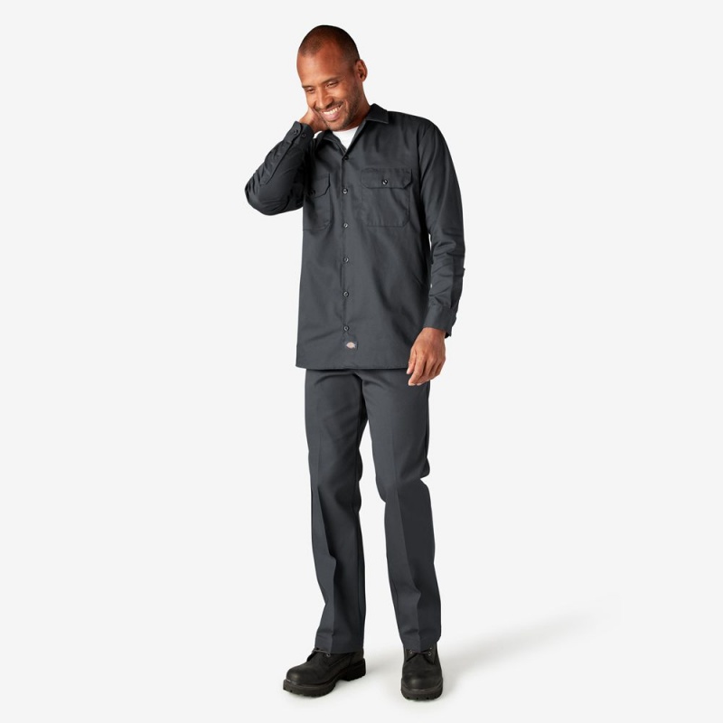 Grey Men's Dickies Long Sleeve Work Shirts | UCB610453