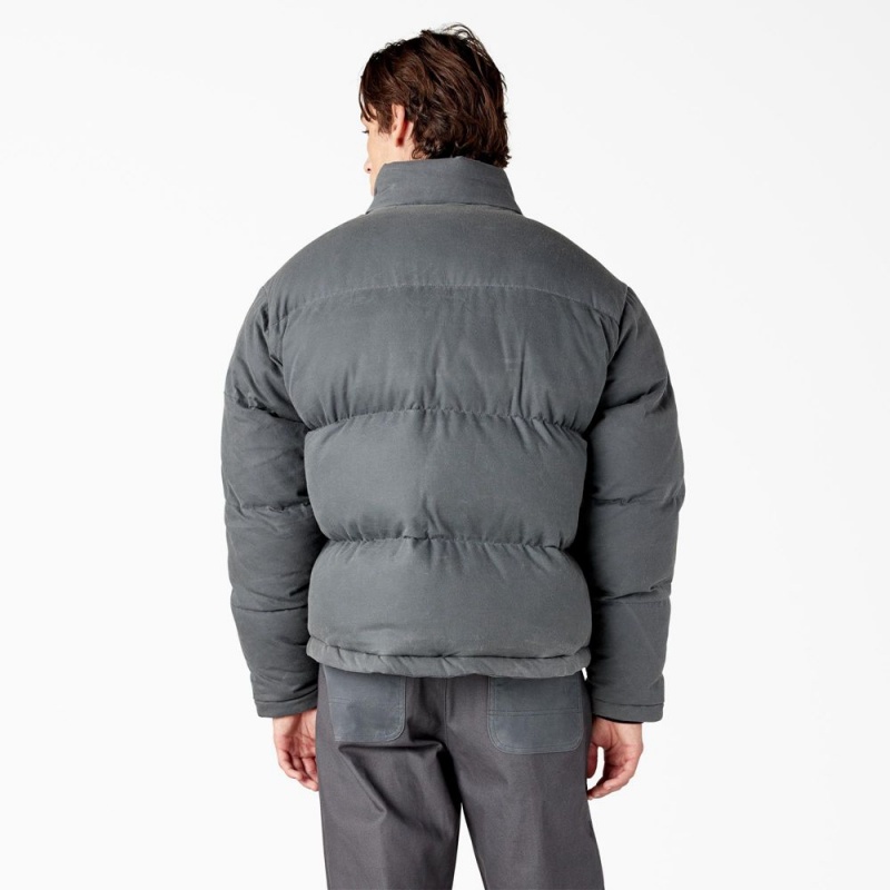 Grey Men's Dickies Lucas Fully Waxed Puffer Jacket | IPN064173