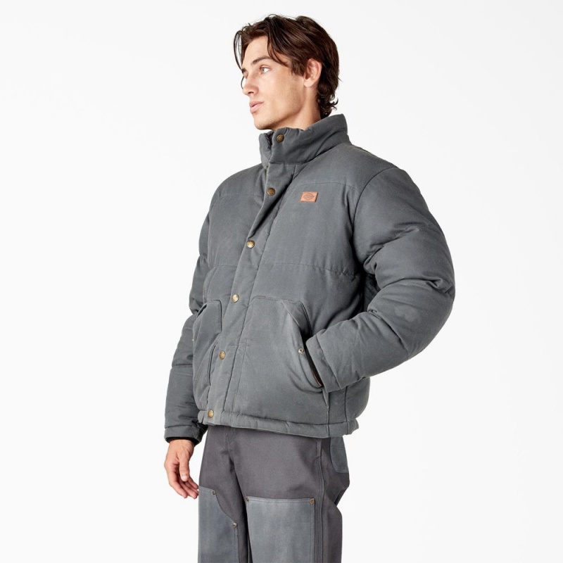 Grey Men's Dickies Lucas Fully Waxed Puffer Jacket | IPN064173