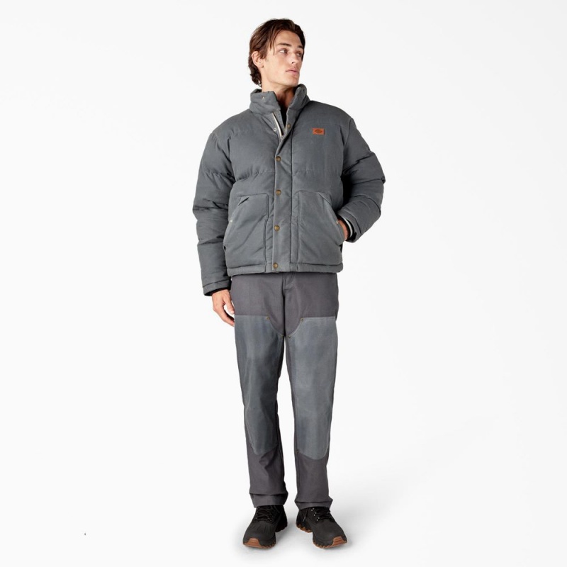 Grey Men's Dickies Lucas Fully Waxed Puffer Jacket | IPN064173