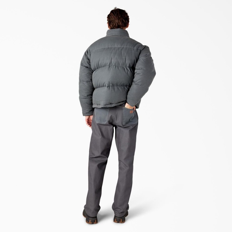 Grey Men's Dickies Lucas Fully Waxed Puffer Jacket | IPN064173