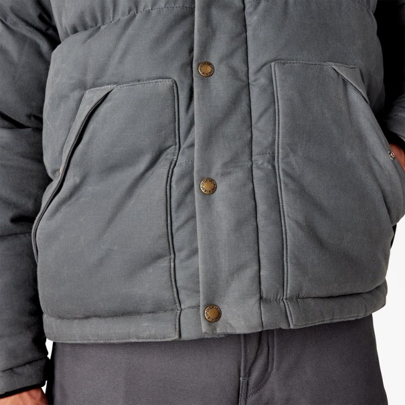 Grey Men's Dickies Lucas Fully Waxed Puffer Jacket | IPN064173