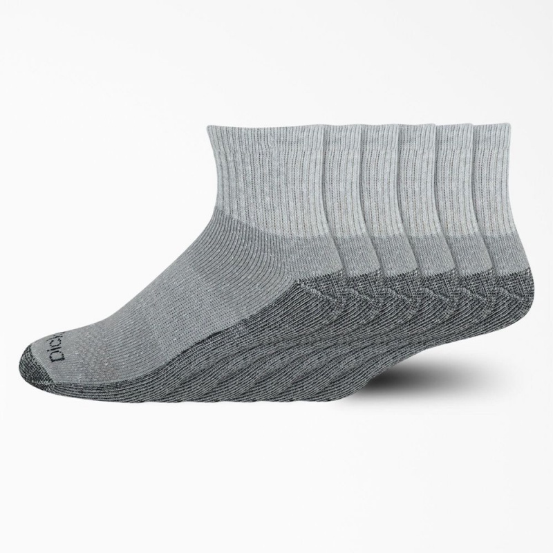 Grey Men\'s Dickies Moisture Control Quarter 6-Pack Socks | KOP096832