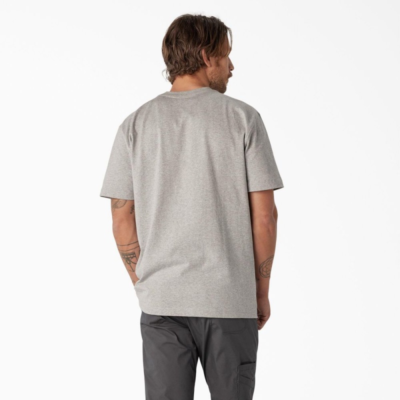 Grey Men's Dickies Short Sleeve Heavyweight Logo T-Shirt | PDM174580