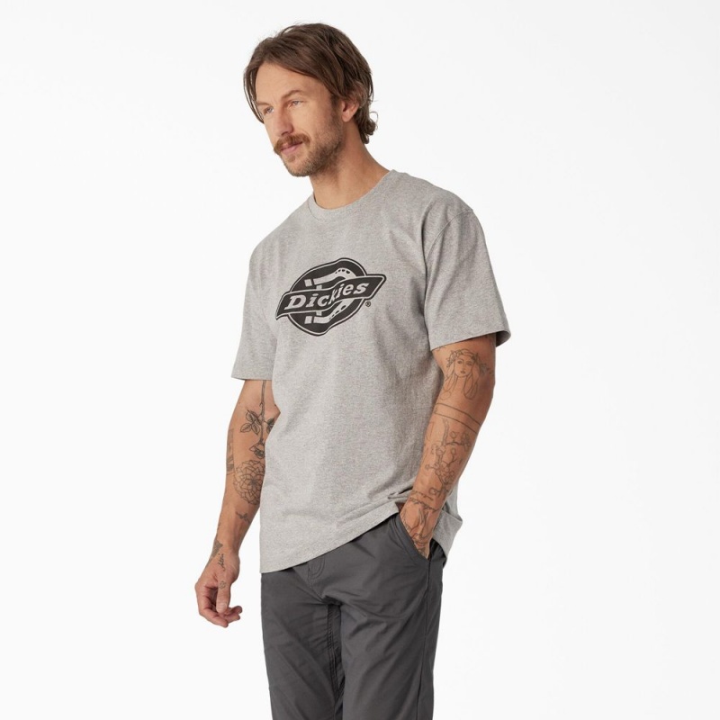 Grey Men's Dickies Short Sleeve Heavyweight Logo T-Shirt | PDM174580