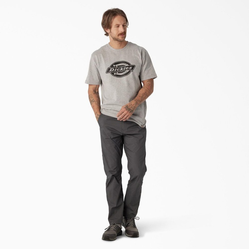 Grey Men's Dickies Short Sleeve Heavyweight Logo T-Shirt | PDM174580