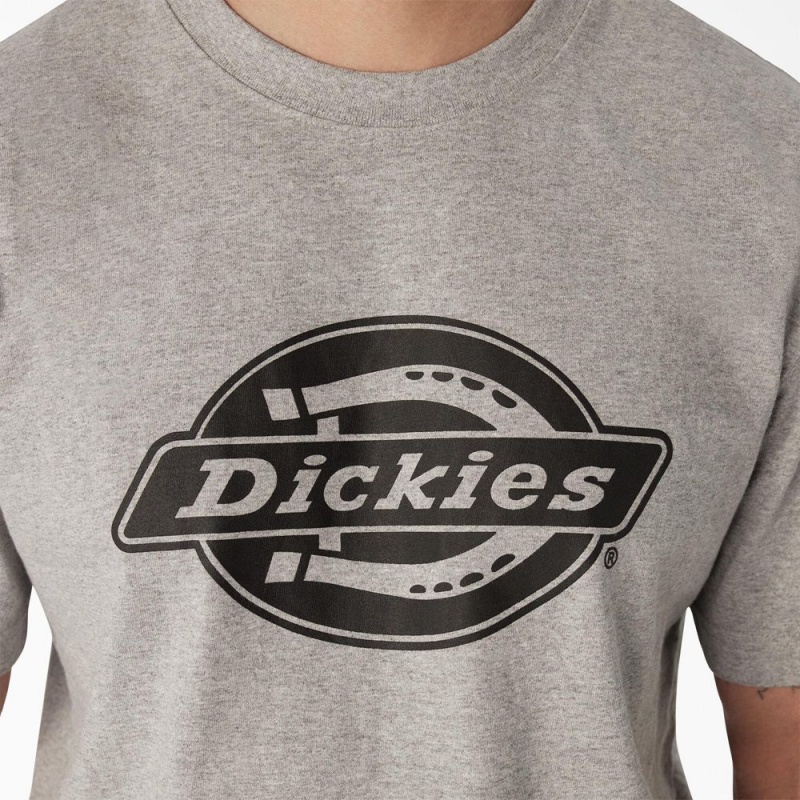 Grey Men's Dickies Short Sleeve Heavyweight Logo T-Shirt | PDM174580