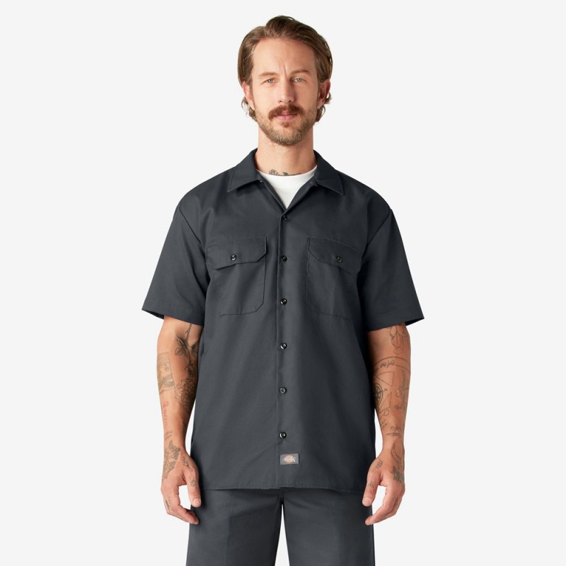 Grey Men\'s Dickies Short Sleeve Work Shirts | FIU631428