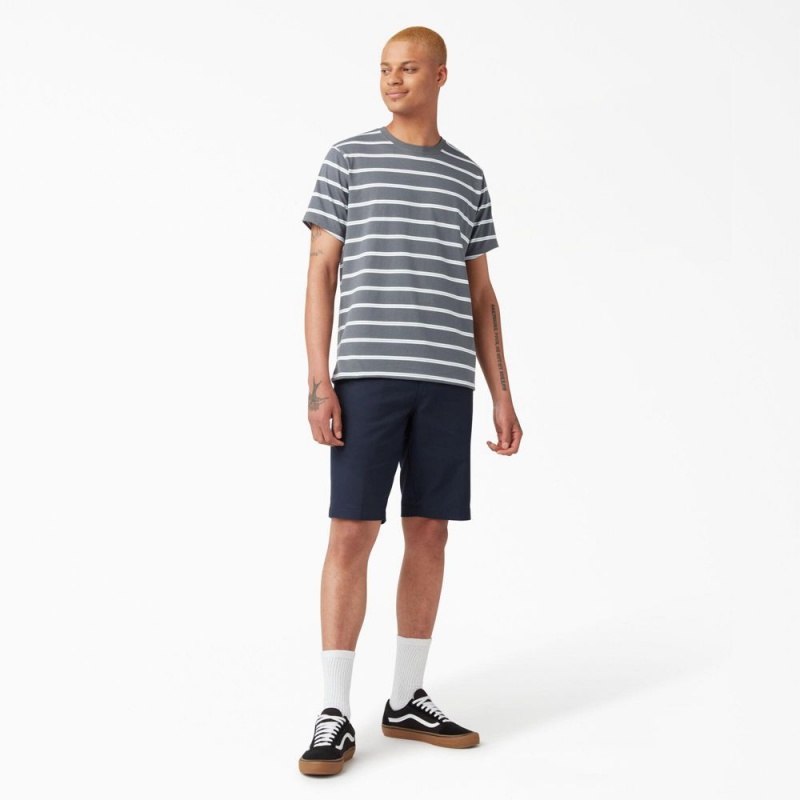 Grey Men's Dickies Skateboarding Striped T-Shirt | VBP048519