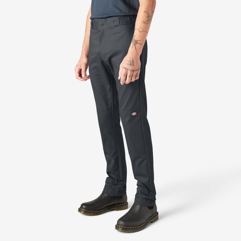 Grey Men's Dickies Skinny Fit Double Knee Work Pants | YHG640539