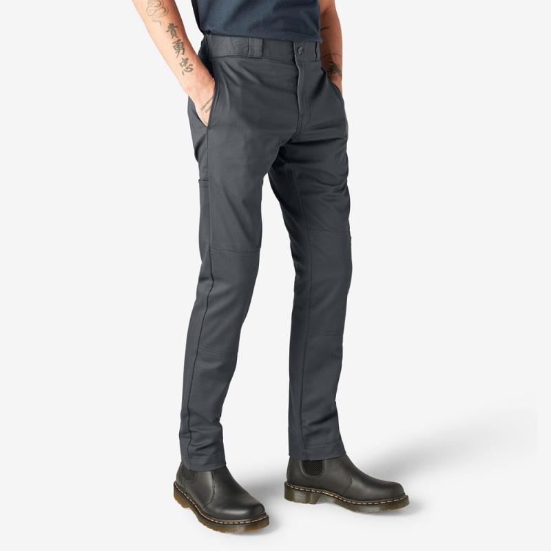 Grey Men's Dickies Skinny Fit Double Knee Work Pants | YHG640539