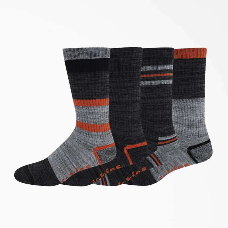 Grey Men\'s Dickies Striped Crew 4-Pack Socks | PWK894750