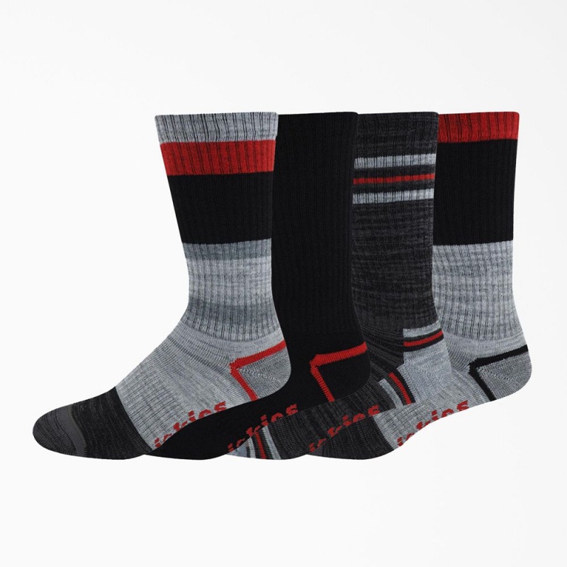 Grey Men\'s Dickies Striped Crew 4-Pack Socks | TQC054296