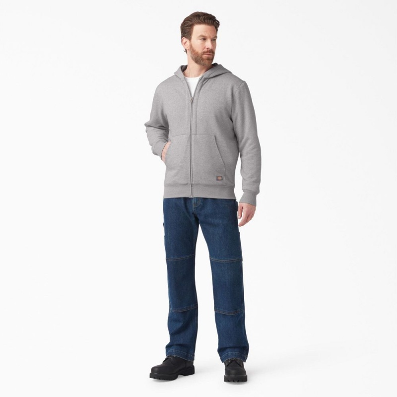 Grey Men's Dickies Thermal Lined Full-Zip Fleece Hoodie | MNO231894