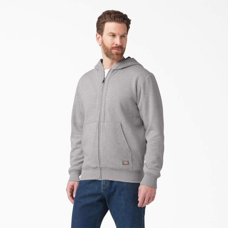 Grey Men\'s Dickies Thermal Lined Full-Zip Fleece Hoodie | MNO231894