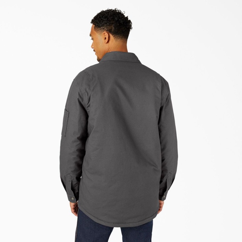 Grey Men's Dickies Water Repellent Fleece-Lined Duck Shirt Jacket | DRP384907