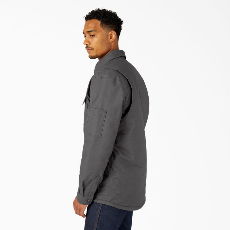 Grey Men's Dickies Water Repellent Fleece-Lined Duck Shirt Jacket | DRP384907