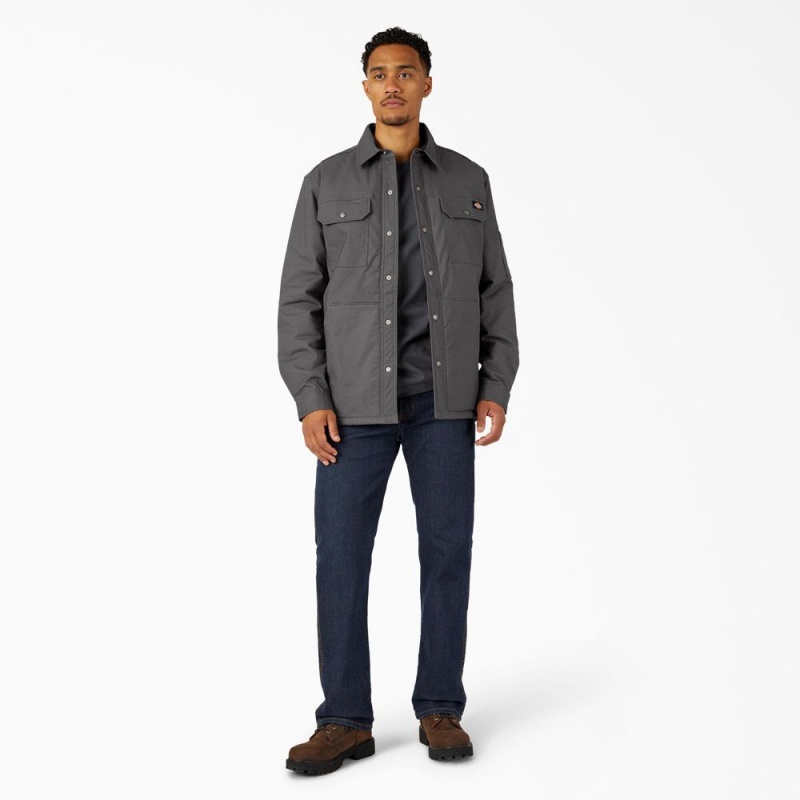 Grey Men's Dickies Water Repellent Fleece-Lined Duck Shirt Jacket | DRP384907