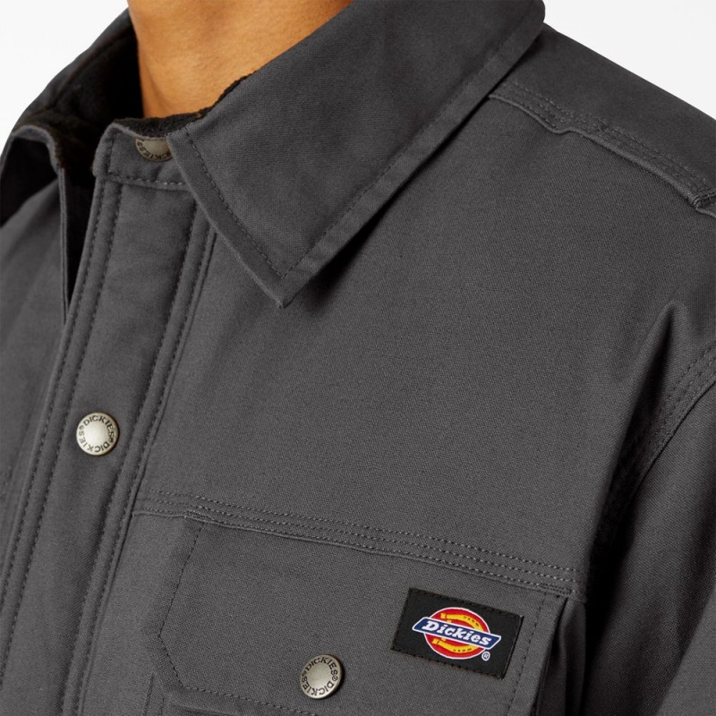 Grey Men's Dickies Water Repellent Fleece-Lined Duck Shirt Jacket | DRP384907