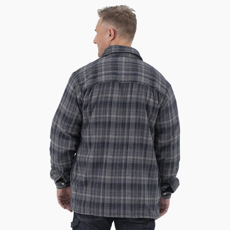 Grey Men's Dickies Water Repellent Fleece-Lined Flannel Shirt Jacket | YUM783019