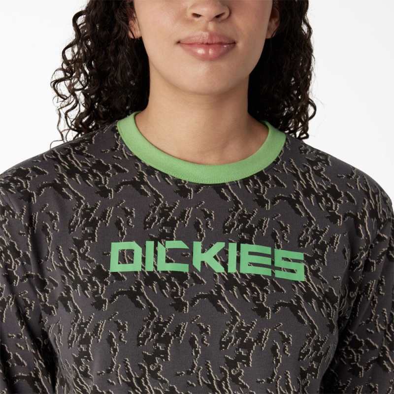 Grey Women's Dickies Camo Long Sleeve Cropped T-Shirt | QTU952418