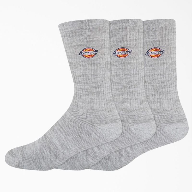 Grey Women\'s Dickies Embroidered Crew 3-Pack Socks | KBG761935