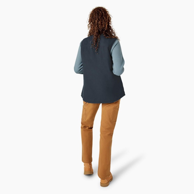 Grey Women's Dickies Fleece Lined Duck Canvas Vest | KNX862794