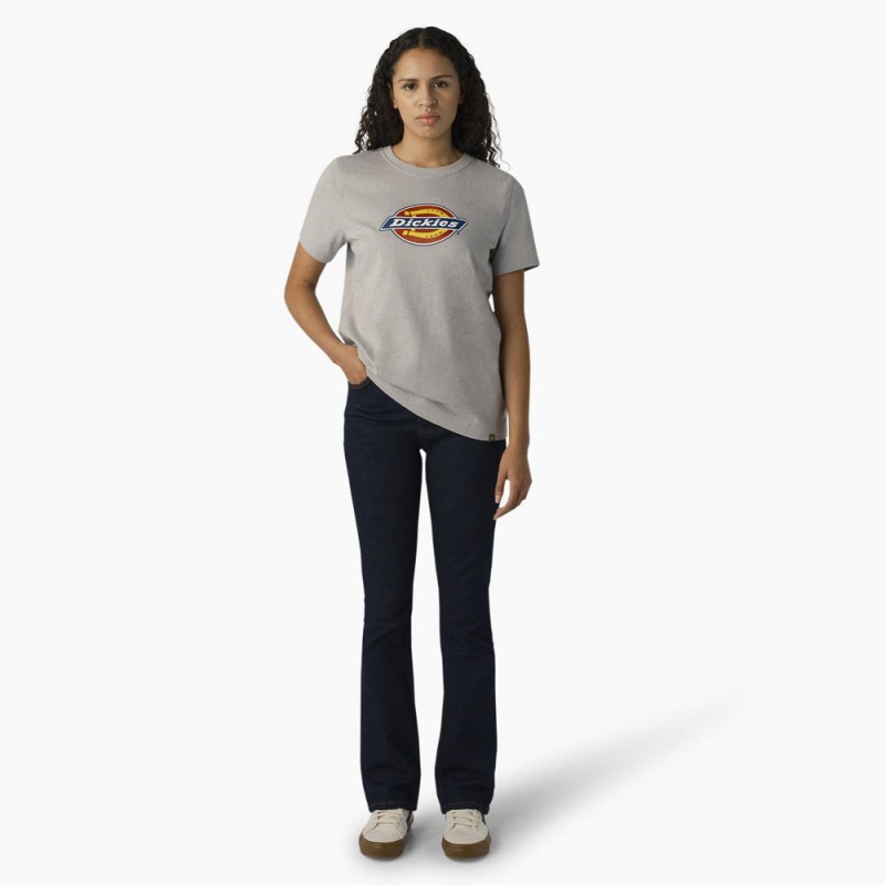 Grey Women's Dickies Heavyweight Logo T-Shirt | GSK216508