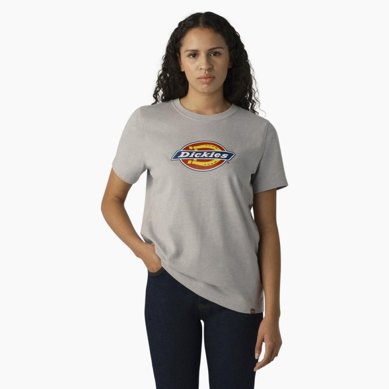 Grey Women\'s Dickies Heavyweight Logo T-Shirt | GSK216508