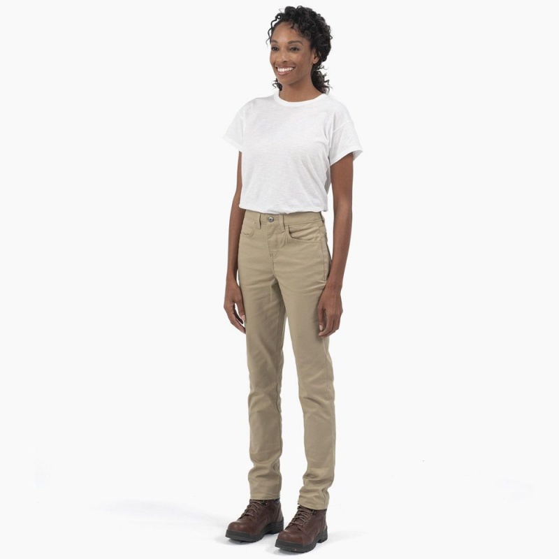 Grey Women's Dickies High Rise Skinny Twill Pants | DYQ482357