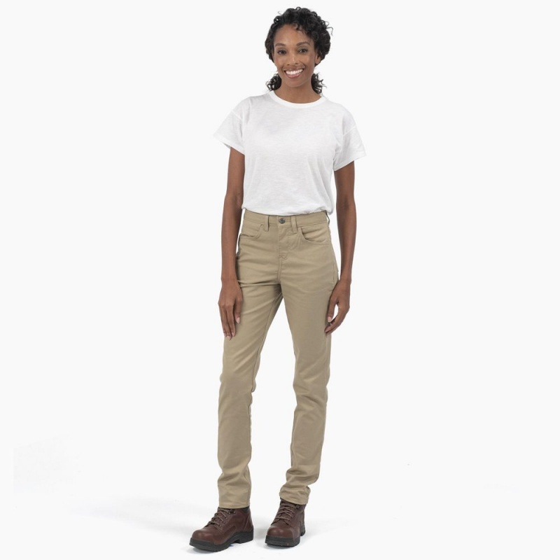 Grey Women's Dickies High Rise Skinny Twill Pants | DYQ482357