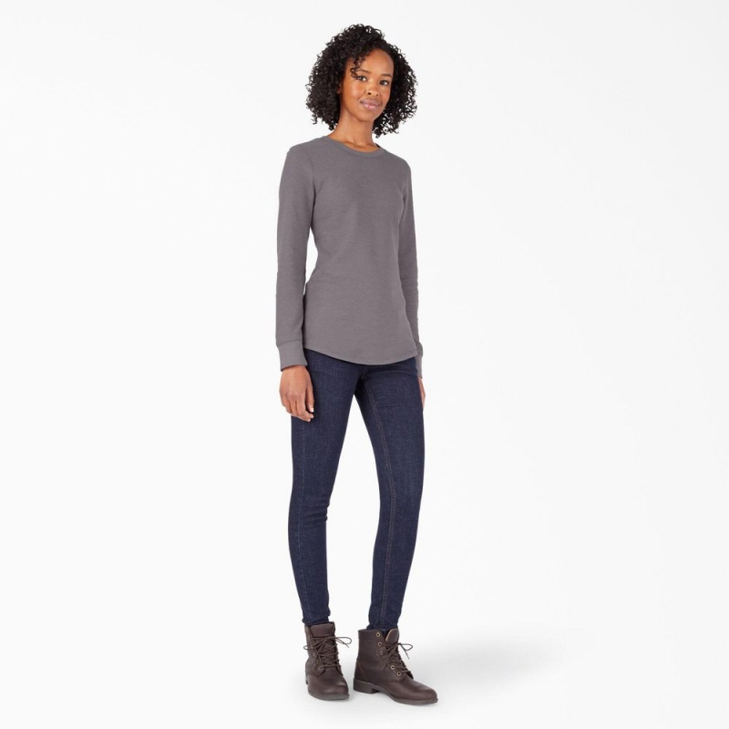 Grey Women's Dickies Long Sleeve Thermal T-Shirt | PLG621489