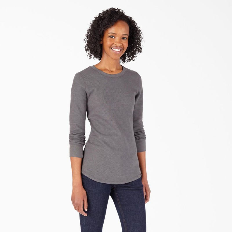 Grey Women\'s Dickies Long Sleeve Thermal T-Shirt | PLG621489