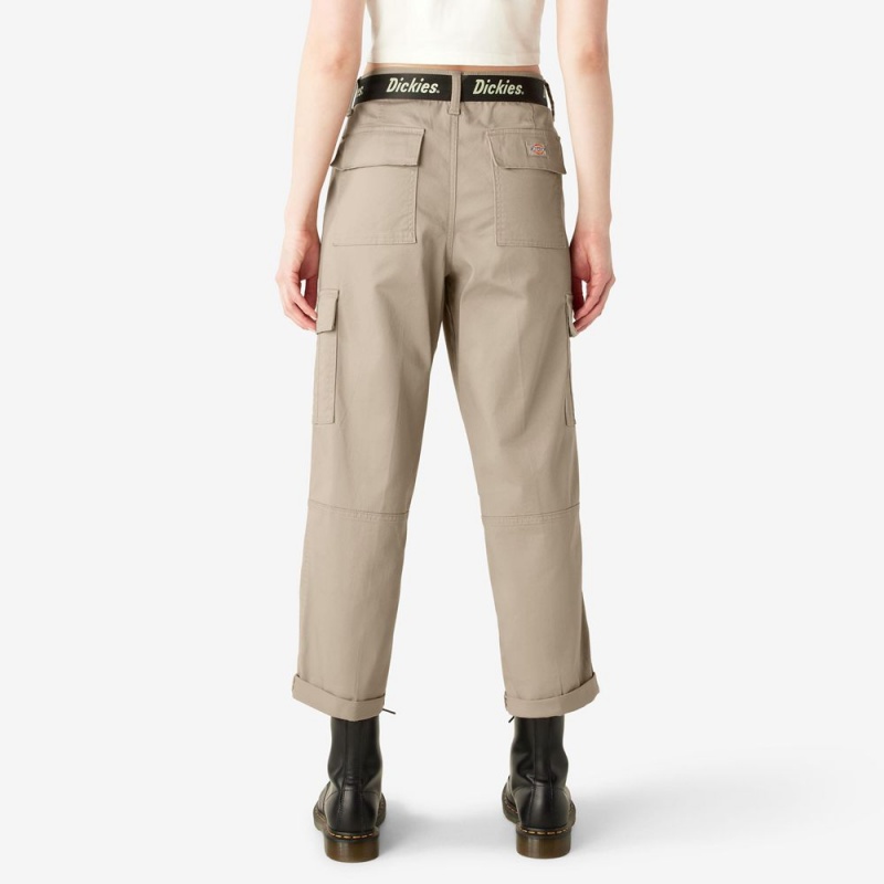 Grey Women's Dickies Relaxed Fit Cropped Cargo Pants | YJL746908