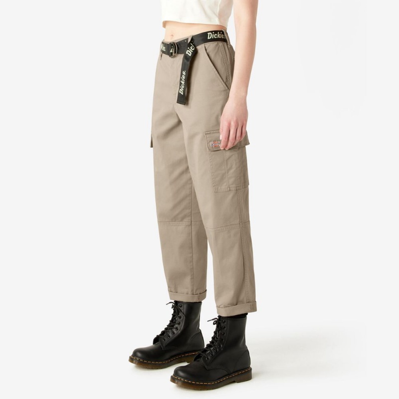 Grey Women's Dickies Relaxed Fit Cropped Cargo Pants | YJL746908