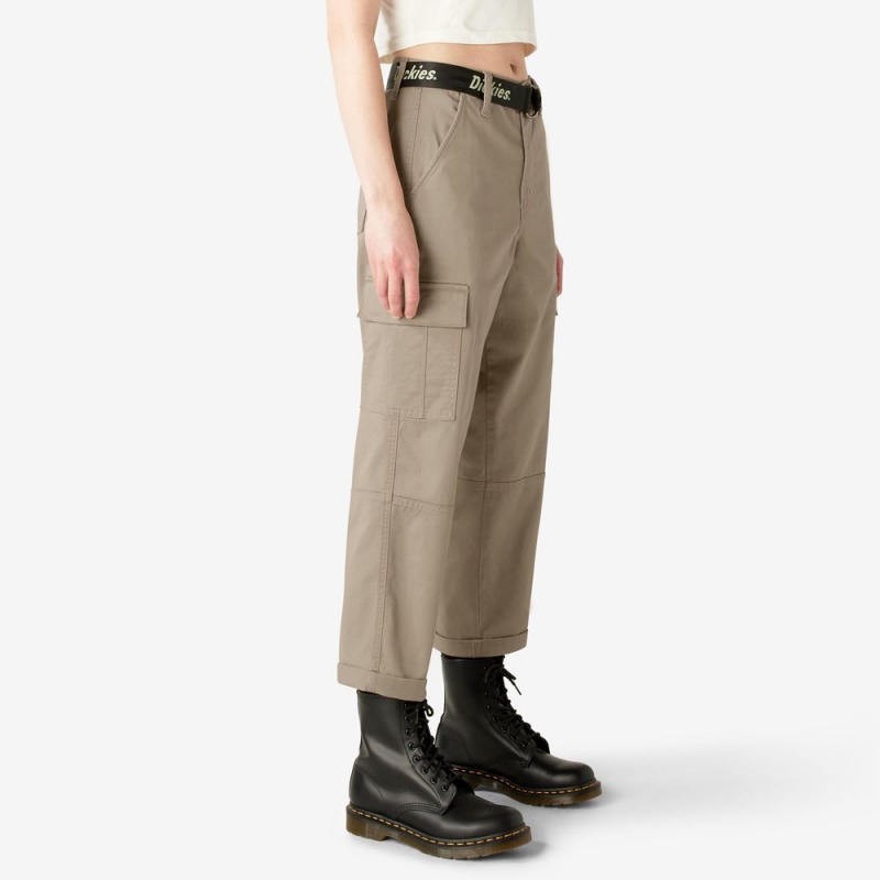 Grey Women's Dickies Relaxed Fit Cropped Cargo Pants | YJL746908