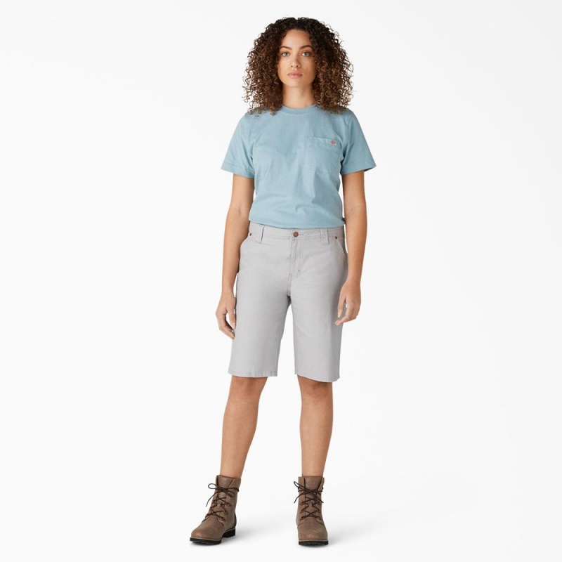 Grey Women's Dickies Relaxed Fit Duck Carpenter Shorts | WPG706453