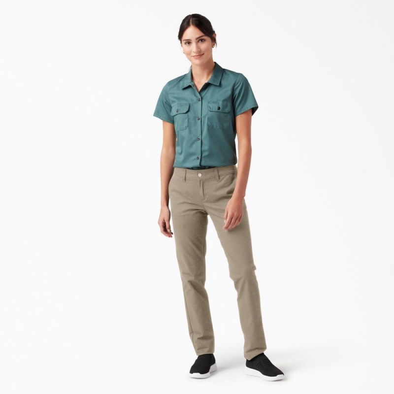 Grey Women's Dickies Skinny Twill Pants | XTR374021