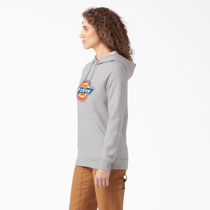 Grey Women's Dickies Water Repellent Logo Hoodie | IRW035427