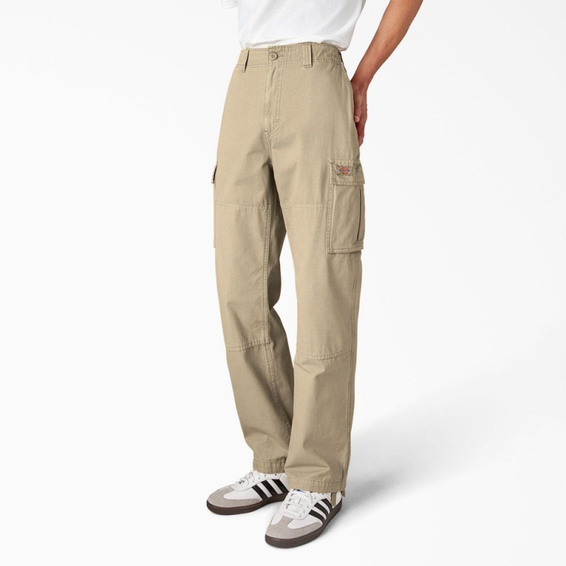 Khaki Men's Dickies Double Knee Canvas Cargo Pants | RYF976428