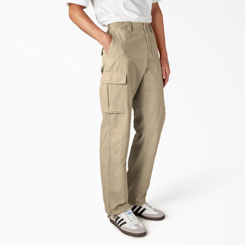 Khaki Men's Dickies Double Knee Canvas Cargo Pants | RYF976428