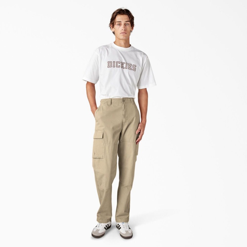 Khaki Men's Dickies Double Knee Canvas Cargo Pants | RYF976428