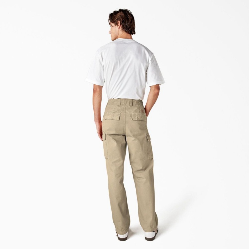 Khaki Men's Dickies Double Knee Canvas Cargo Pants | RYF976428