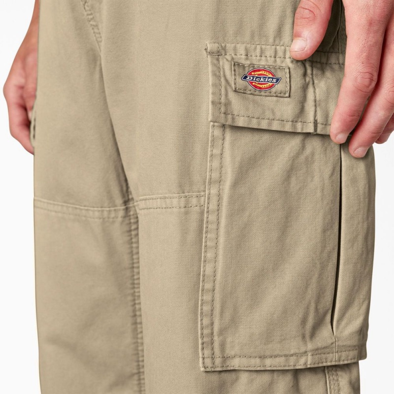 Khaki Men's Dickies Double Knee Canvas Cargo Pants | RYF976428