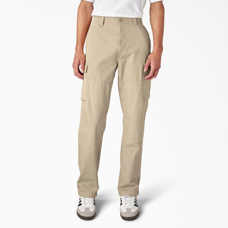 Khaki Men\'s Dickies Double Knee Canvas Cargo Pants | RYF976428