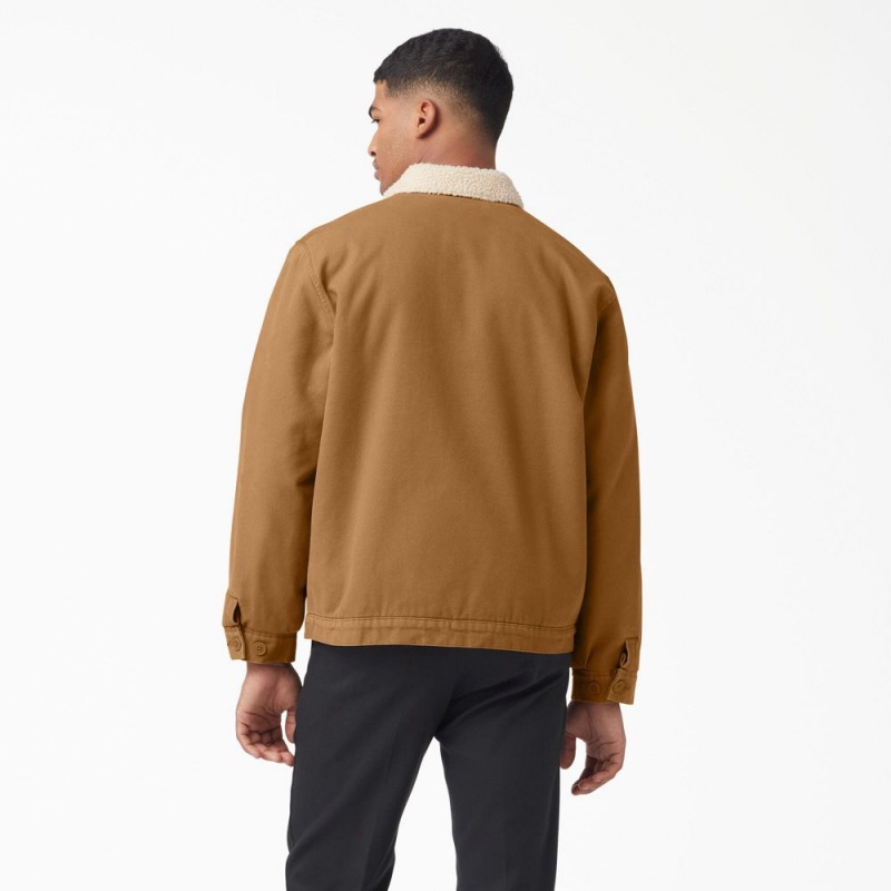 Khaki Men's Dickies Duck Canvas High Pile Fleece Jacket | ELT491637