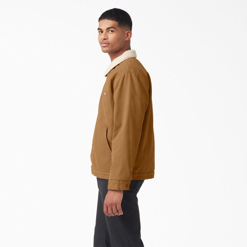 Khaki Men's Dickies Duck Canvas High Pile Fleece Jacket | ELT491637