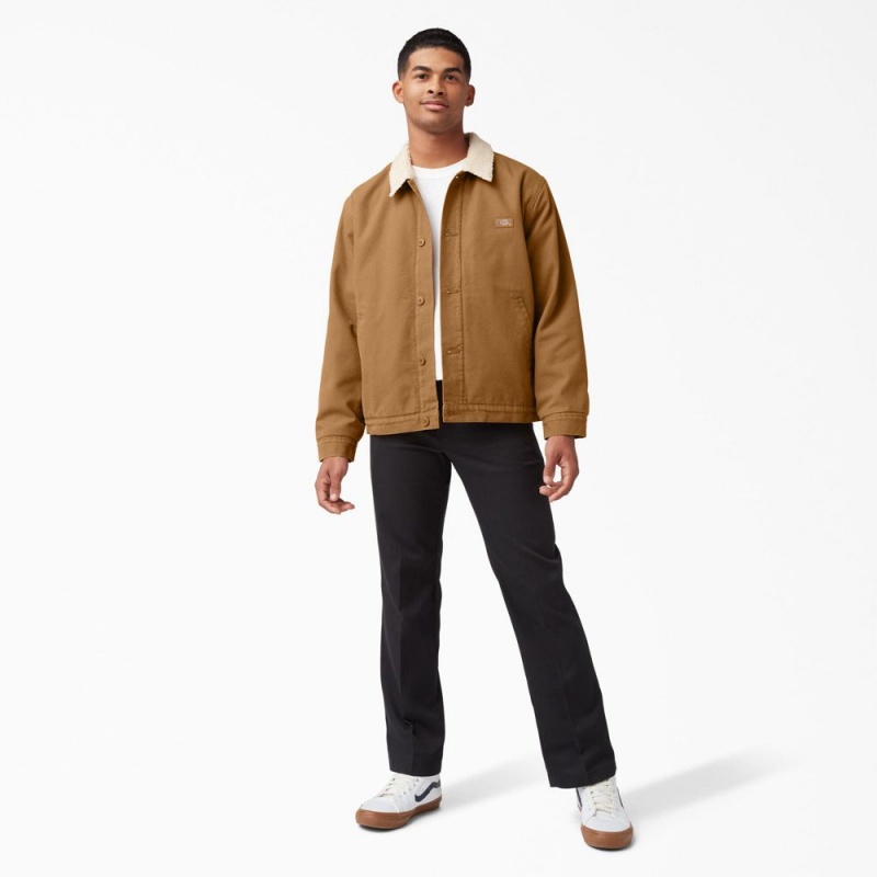 Khaki Men's Dickies Duck Canvas High Pile Fleece Jacket | ELT491637