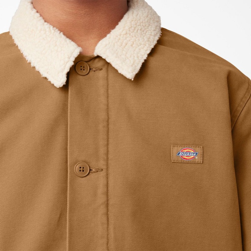 Khaki Men's Dickies Duck Canvas High Pile Fleece Jacket | ELT491637